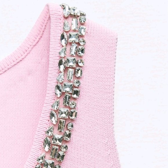 Zara JEWEL KNIT MINI DRESS WITH RHINESTONES IN PINK - Picture 4 of 7
